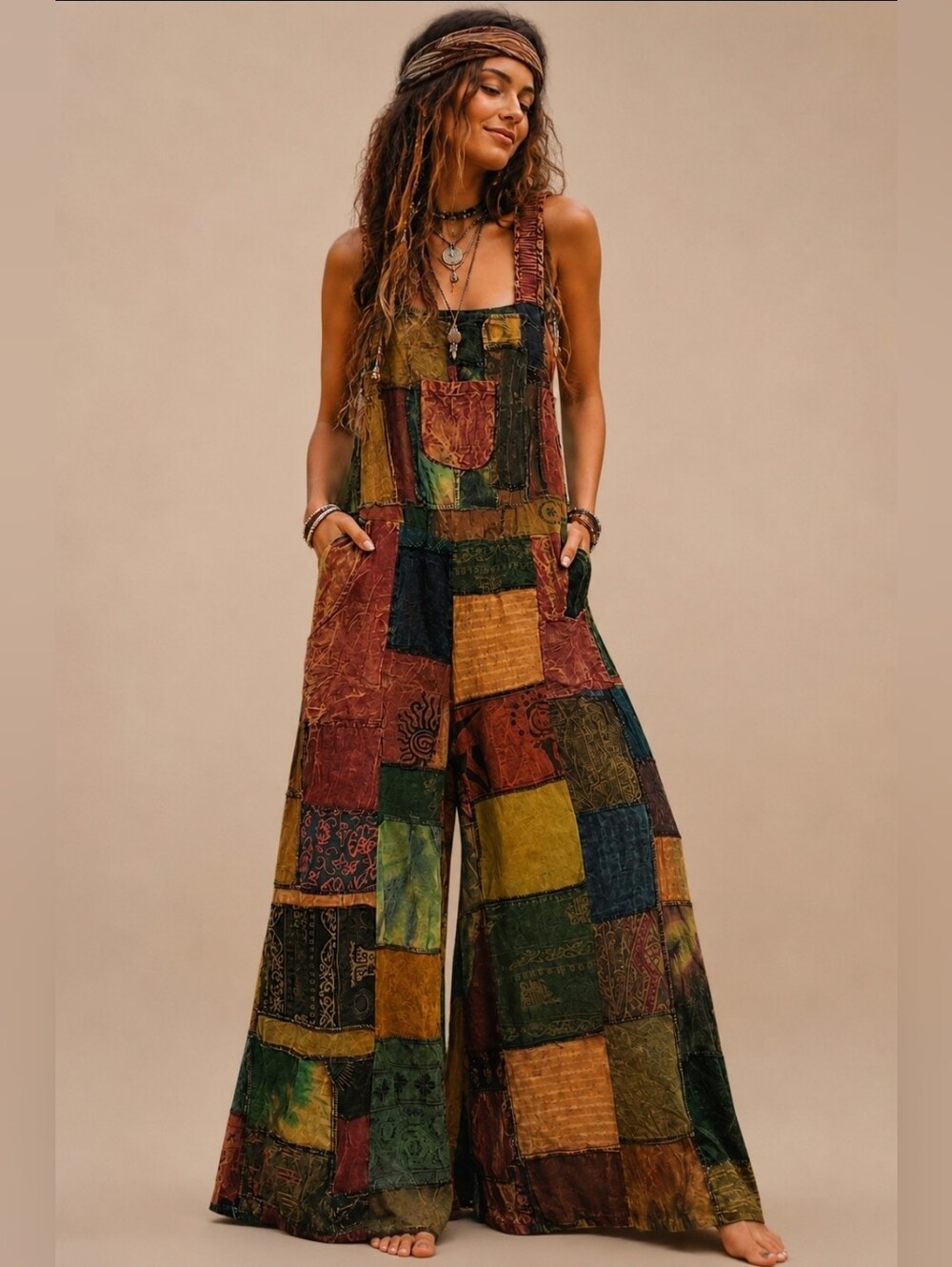 Bohemian Patchwork Overall Jumpsuit